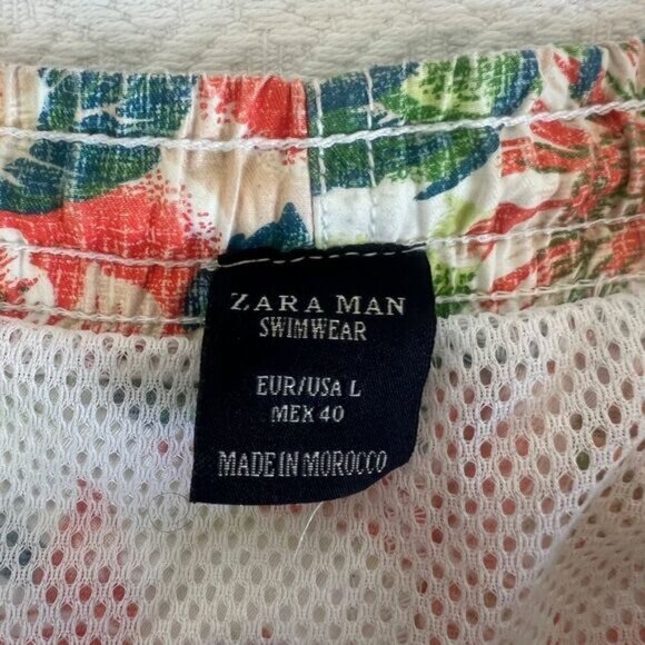 Zara Man Swimwear Men's Large Green Pink Floral Swim Shorts Trunks Hawiian Short - Picture 3 of 10